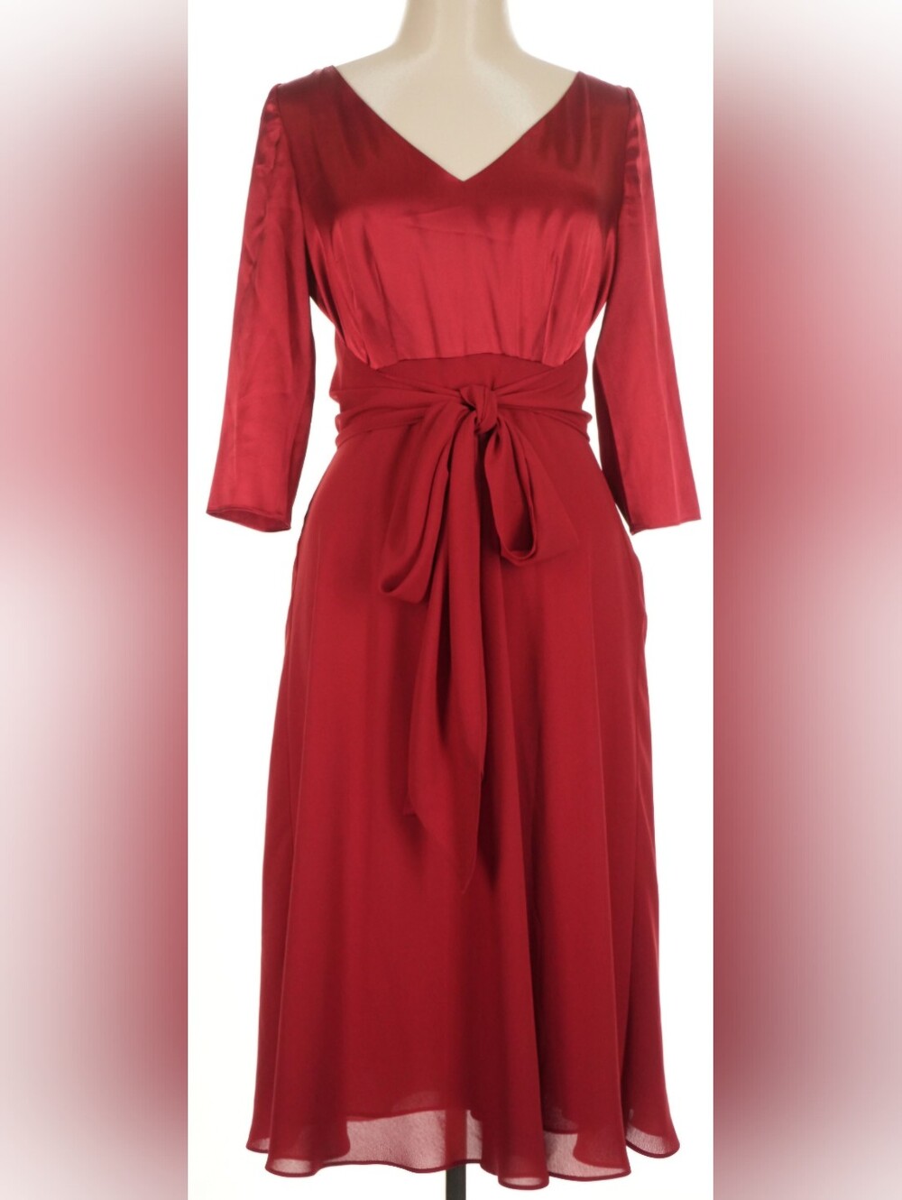 Adrianna Papell Red Satin Wrap Tie Midi Wedding Guest MOB MOG Dress NWOT 8